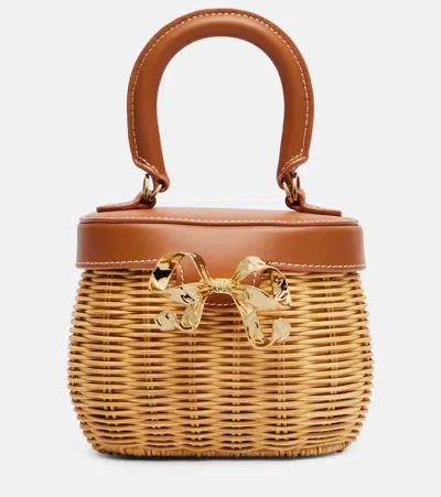 Self-portrait Bow Leather-trimmed Rattan Basket Bag