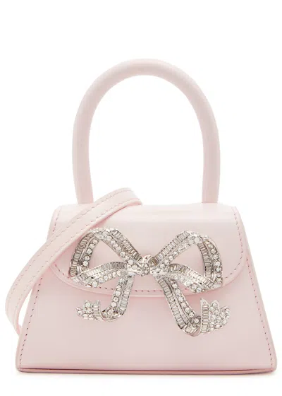 Self-portrait Bow Micro Glossed Leather Top Handle Bag In Pink