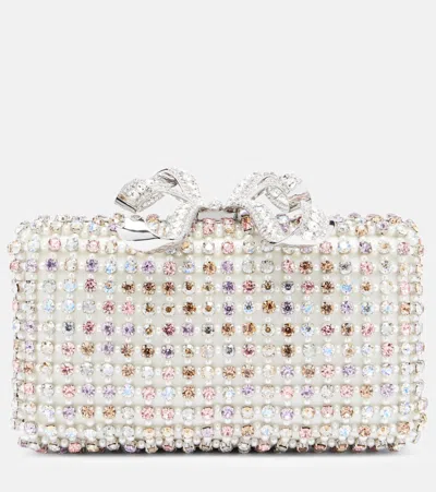 Self-portrait Bow Mini Crystal-embellished Clutch In Silver