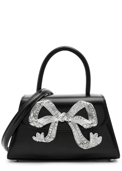 Self-portrait Bow Mini Glossed Leather Top Handle Bag In Black