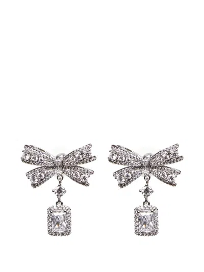 Self-portrait Dangling Earrings With Crystals Jewels Silver In Metallic