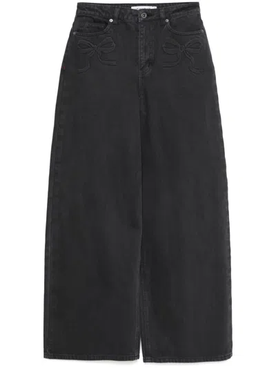 Self-portrait Bow-motif Jeans In Grey