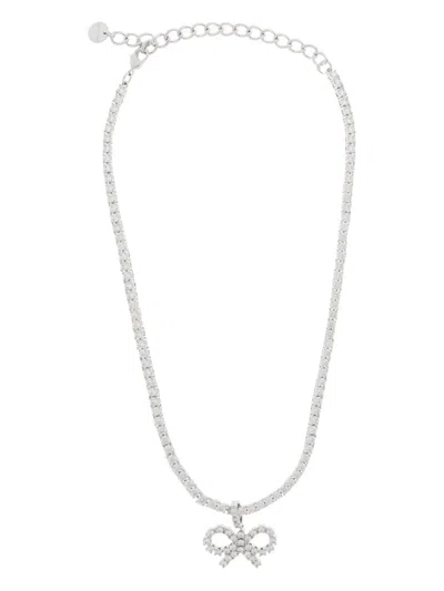 Self-portrait Bow-motif Tennis Necklace In Metallic