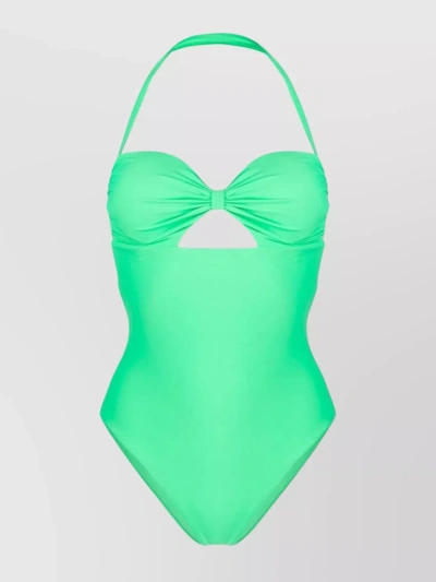 Self-portrait Bow Motif Twist Front Backless Swimsuit In Green