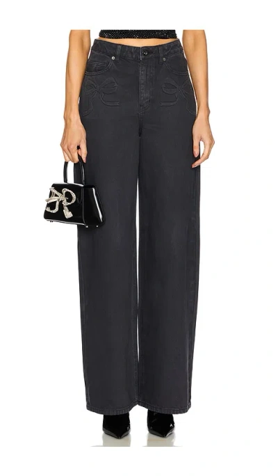 Self-portrait Bow Motif Wide Leg In Charcoal