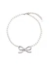 Self-portrait Lustrous Pearl Necklace With Bow-shaped Pendant In Black