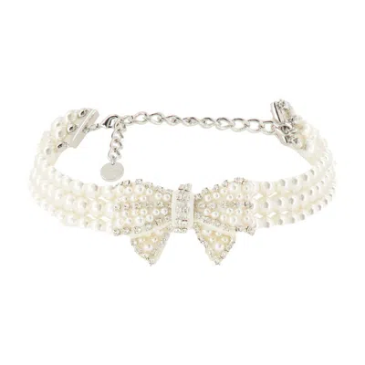 Self-portrait Bow Necklace In White