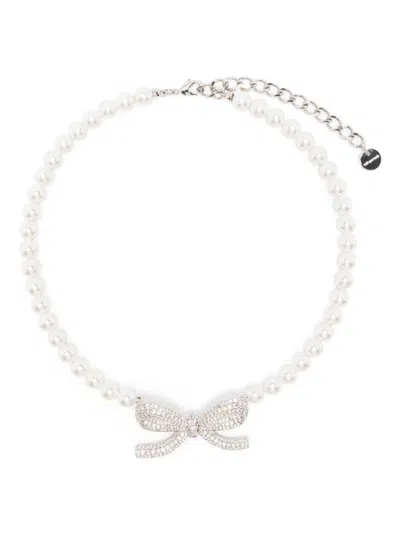Self-portrait Bow Paerl Necklace In White