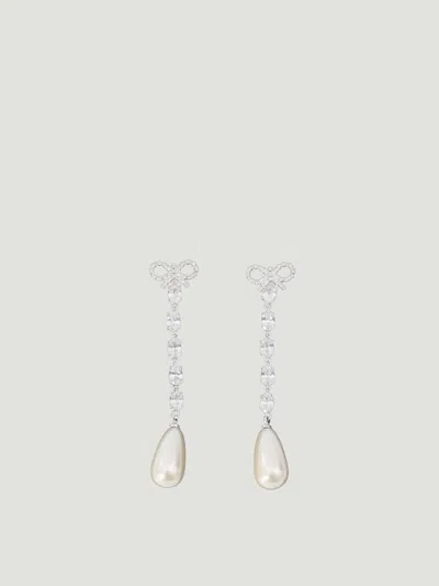 Self-portrait Bow Pearl Droplet Earrings In Metallic
