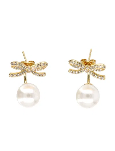 Self-portrait Bow Pearl Earring In Gold