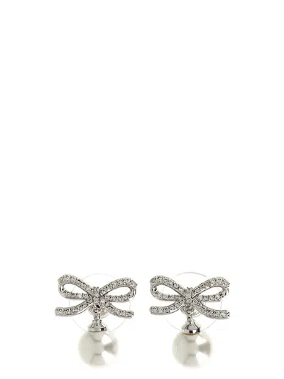 Self-portrait Bow Pearl Earrings In Metallic