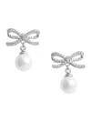 Self-portrait Earrings With Bow And Pearls In Metallic