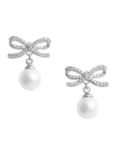 Self-portrait Bow Pearl Earrings In Metallic