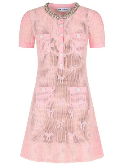 SELF-PORTRAIT SELF-PORTRAIT 'BOW' PINK COTTON BLEND DRESS