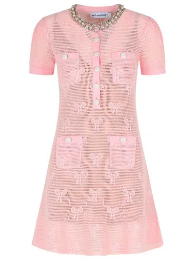 SELF-PORTRAIT SELF-PORTRAIT BOW' PINK COTTON BLEND DRESS