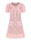 Self-portrait Self Portrait Pink Crochet Bow Mini Dress With Crystal Trim