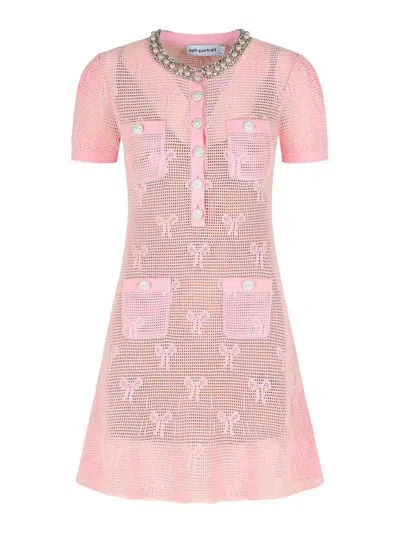 SELF-PORTRAIT BOW PINK COTTON BLEND DRESS