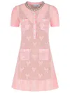 Self-portrait Self Portrait Pink Crochet Bow Mini Dress With Crystal Trim In Pink