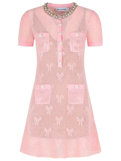 Self-portrait Bow' Pink Cotton Blend Dress