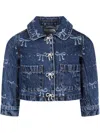 Self-portrait Blue Bow-print Two-patch Pockets Denim Jacket 4-12 In Blue