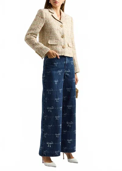 Self-portrait Bow Print Jeans In Blue