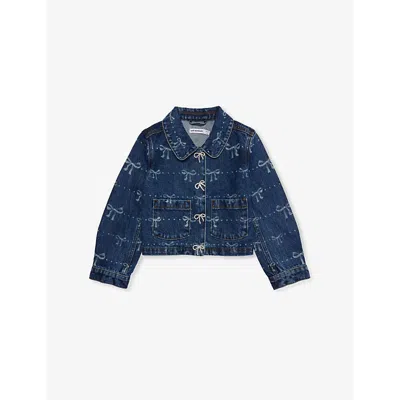 SELF-PORTRAIT BLUE BOW-PRINT TWO-PATCH POCKETS DENIM JACKET 4-12