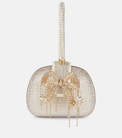 Self-portrait Bow Small Embellished Clutch In Silver