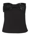 Self-portrait Black Sleeveless Top With Bandeau Neckline In Tech Fabric Woman In Black