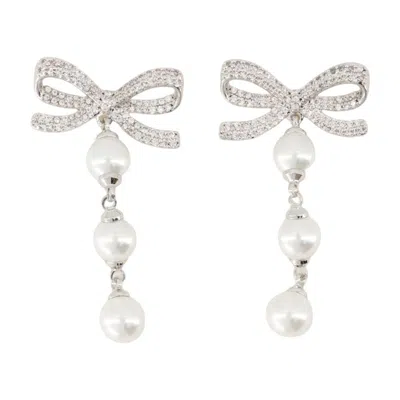 Self-portrait Bow Tiered Pearl Earrings - Silver - White
