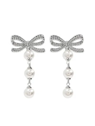 Self-portrait Bow Tiered Pearl Earrings In White