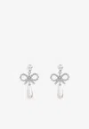 Self-portrait Bow Tiered Pearl Earrings In Metallic