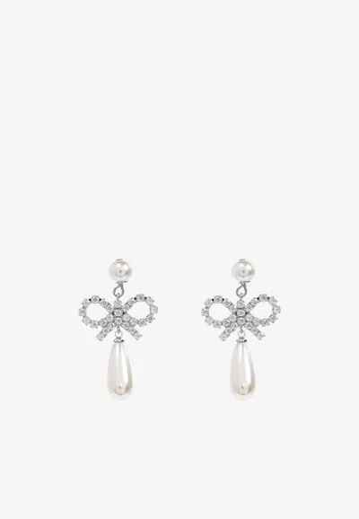 Self-portrait Bow Tiered Pearl Earrings In Metallic
