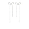 Self-portrait Crystal And Faux Pearl Bow Drop Earrings In Metallic