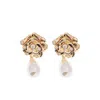 Self-portrait Flower Pearl Drop Earrings In Gold