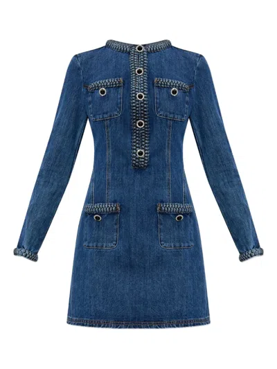 Self-portrait Braided-detail Denim Dress In Blue