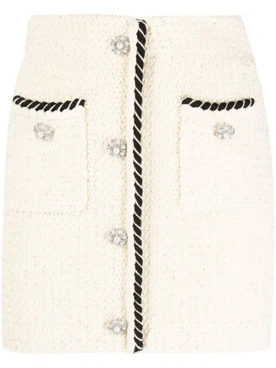Self-portrait Cable Knit Mini Skirt With Twisted Trimmings In White