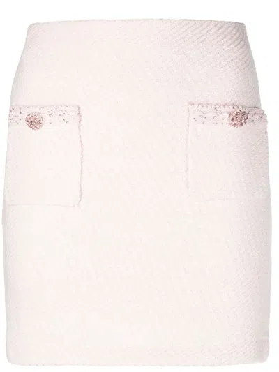 Self-portrait Sequin Crystal Embellished Short Sleeve Knit Mini Skirt In Pink