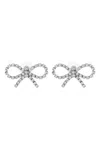 Self-portrait Mini Bow Crystal Embellished Earrings In Silver
