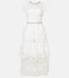 Self-portrait Ivory Organic Cotton Lace Diamante Trim Midi Dress In White