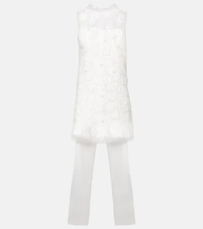 Self-portrait Bridal Bow-detail Beaded Satin Minidress In White