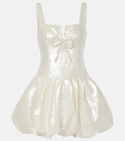 Self-portrait Bridal Bow-detail Sequined Minidress In White
