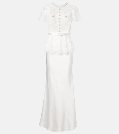 Self-portrait Bridal Embellished Lace Satin Gown In White