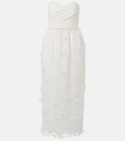Self-portrait Bridal Floral-appliqué Organza Gown In White