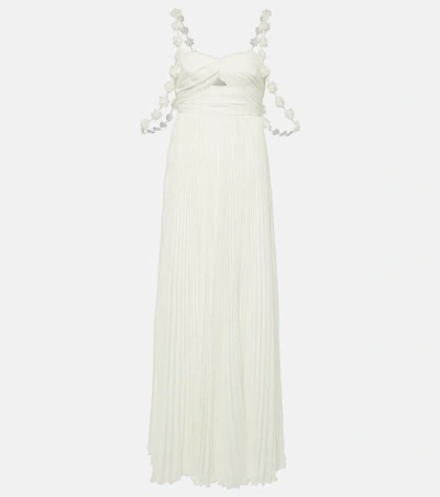 sachin and babi light blue dress Self-portrait Bridal Floral-appliqué Pleated Chiffon Maxi Dress In White