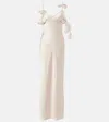 Self-portrait Beige Long Dress With Spaghetti Straps And Ruched Details In White
