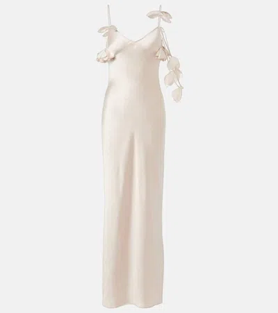 SELF-PORTRAIT BRIDAL FLORAL-APPLIQUÉ SATIN GOWN