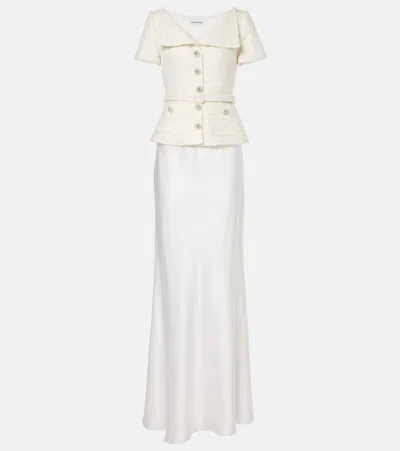 SELF-PORTRAIT BRIDAL PEPLUM SATIN AND BOUCLÉ MAXI DRESS