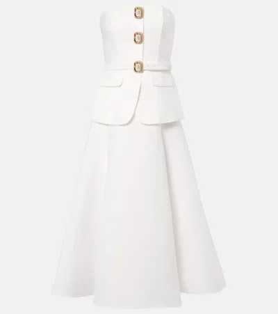 Self-portrait Bridal Strapless Taffeta Midi Dress In White