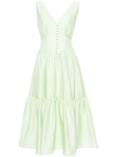 Self-portrait Brocade-effect Tiered Dress In Green