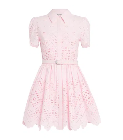 Self-portrait Broderie Anglaise Belted Mini Dress In Pink